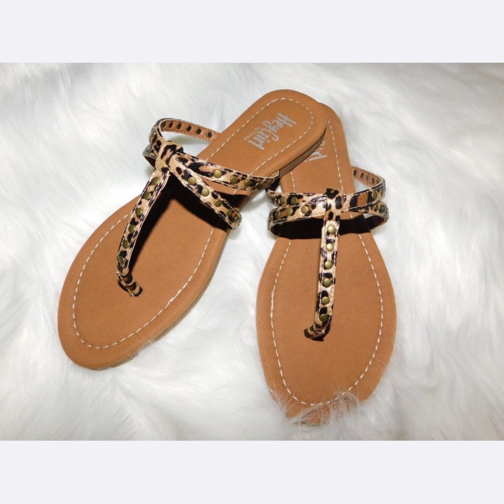 Corky's Boutique Hey Girl Swimsuit Gold Leopard Studded Slip On Sandal Flip Flop